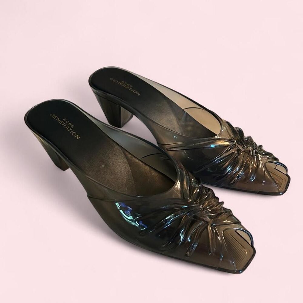 BCBGeneration Black & Gray Ruched Jelly Mules 🖤✨
